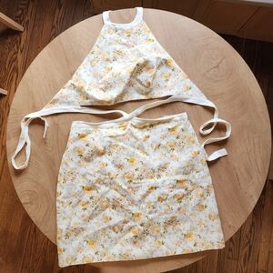 Chic Floral Halter Top and Skirt Set